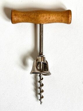 Vintage Italian Corkscrew Wood Handle T Frame Direct Pull Wine Opener Italy